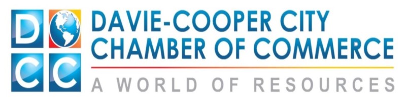 Davie-Cooper City Chamber of Commerce logo with globe graphic – PRO Institute Logo for the Davie-Cooper City Chamber of Commerce featuring four square icons with the letters D, C, C, and a globe, alongside bold blue text and the tagline “A World of Resources” below – PRO Institute