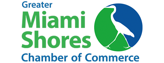 Greater Miami Shores Chamber of Commerce logo with heron emblem – PRO Institute Logo for the Greater Miami Shores Chamber of Commerce featuring green and blue text alongside a circular emblem with a white heron walking against a split green and blue background – PRO Institute